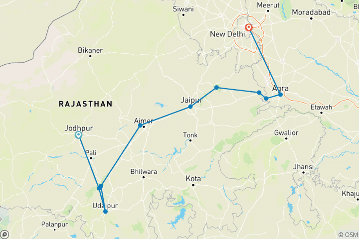 Map of Cycling Through Rajasthan