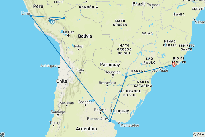 Kaart van Zuid-Amerikaanse Ontdekkingsreis (Met Inca Trail Trek)