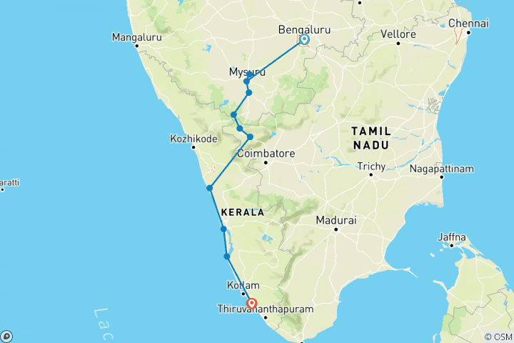 Map of Cycle Kerala & Tropical India