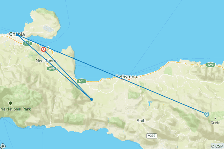 Karte von Wandern auf Kreta (von Kreta bis Kournás)
