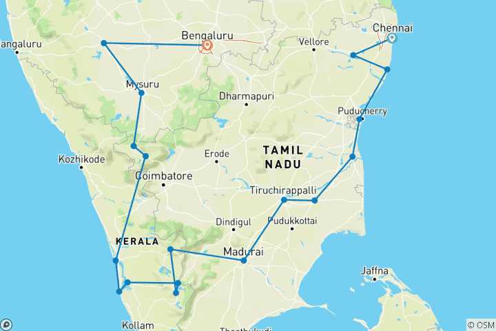 Kaart van Routes van verbazingwekkend Zuid-India