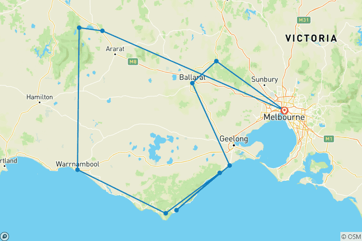 Carte du circuit Aventure sur la Grande Route de l'Océan et dans les Grampians