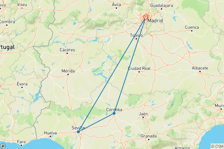 Carte du circuit Depuis Madrid : Cordoue et Séville - Circuit de 3 jours