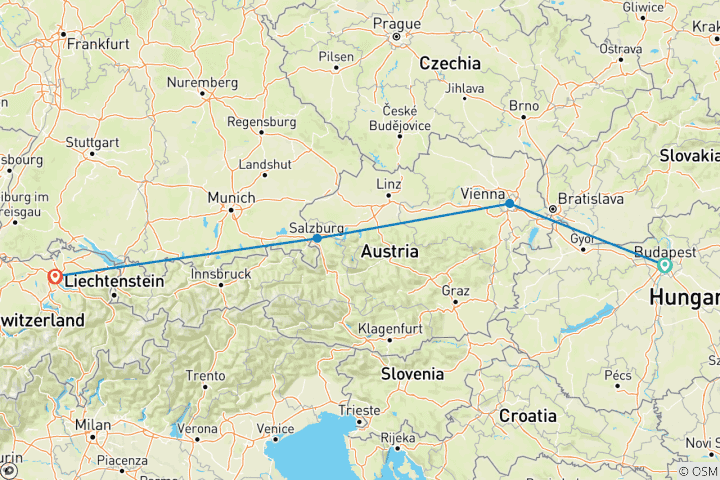 Carte du circuit Du Danube aux Alpes : De Budapest à Zurich
