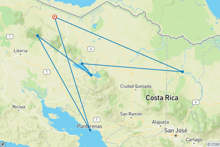 Karte von Costa Rica Aktiv & Abenteuer – Regenwald, Wildlife & Badeverlängerung (inkl Flug)