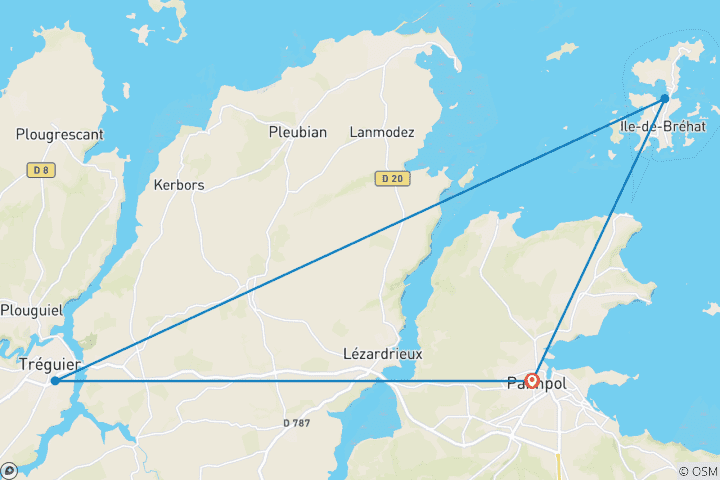 Mapa de Senderismo en la costa del Goëlo: Paimpol y la isla de Bréhat (6 días)
