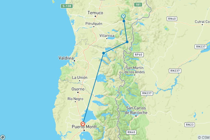 Mapa de Chile - Lagos y volcanes (8 días)
