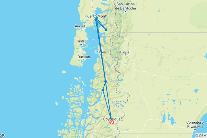 Karte von Chile - Die nördliche Carretera Austral (11 Tage)