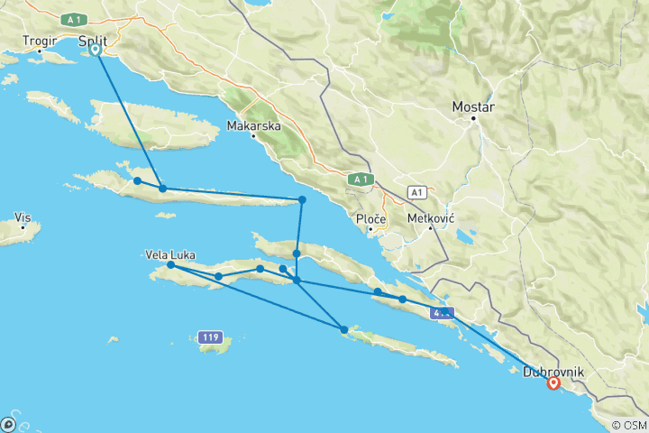 Map of Cycling Croatia's Dalmatian Coast