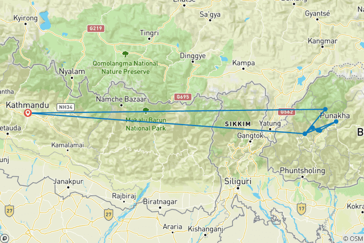 Karte von Druk-Path-Trekking auf der Suche nach dem Glück (9 Destinationen)