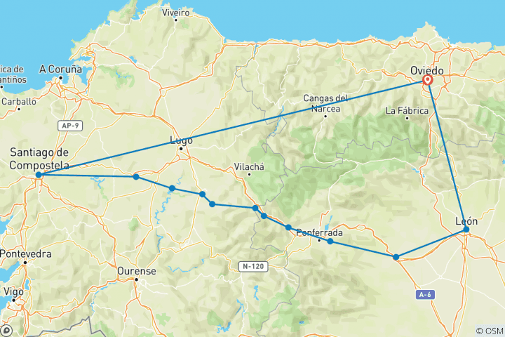 Carte du circuit Parcourir le Camino de Santiago à vélo