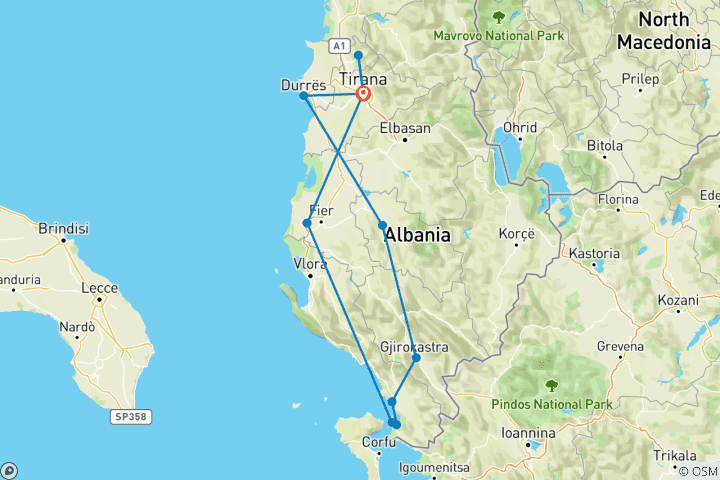 Mapa de 4 Días Tirana - Sur de Albania con 3 sitios Unesco ( Cena Incluida y Grupo Reducido Totalmente Guiado)