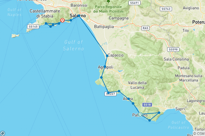 Carte du circuit Cyclisme dans le Cilento et sur la côte amalfitaine