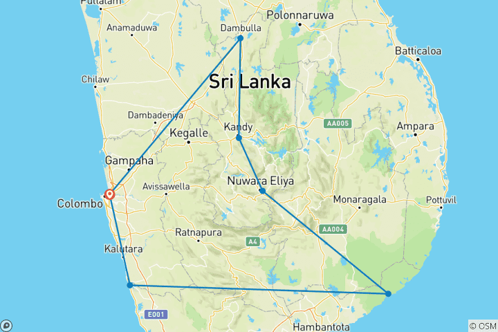 Carte du circuit Circuit de découverte du Sri Lanka - 10 jours