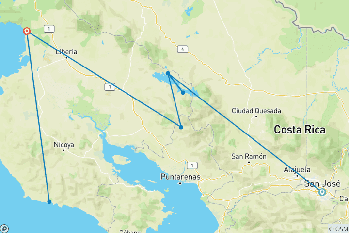 Mapa de Costa Rica tropical (de San José a Guanacaste, 2027)