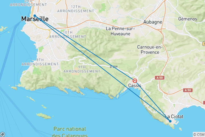 Mapa de Senderismo en el paraíso natural de las Calanques de Cassis (4 días)