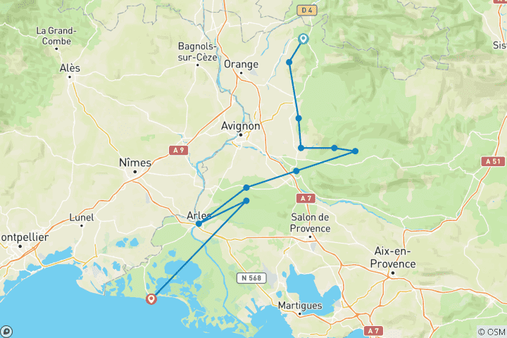 Kaart van Het beste van de Provence fietstocht (8 dagen)