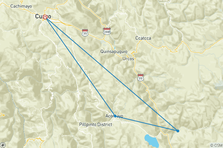 Kaart van Waqrapukara trektocht 2D1N