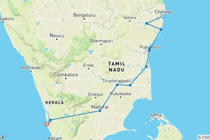 Kaart van Hoogtepunten van Zuid-India (3 sterren) - 12 dagen