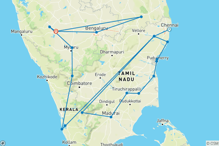 Mapa de De Chennai a Bangalore (4 estrellas) - 18 días