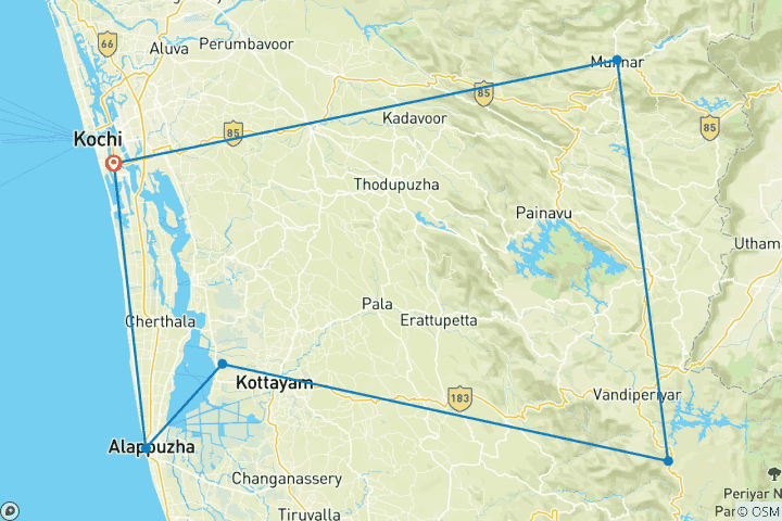 Mapa de Circuito Kochi y Kerala (3 estrellas) - 8 días