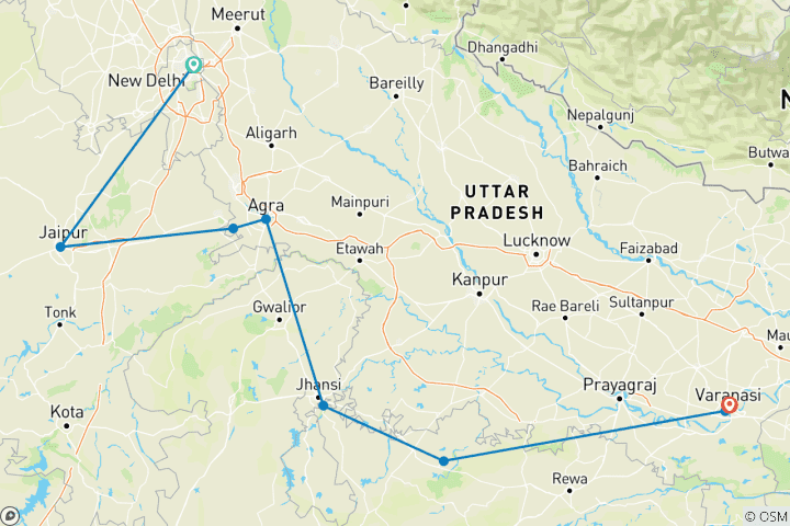 Kaart van Klassiek India, Khajuraho & Varanasi (4 sterren) - 9 dagen