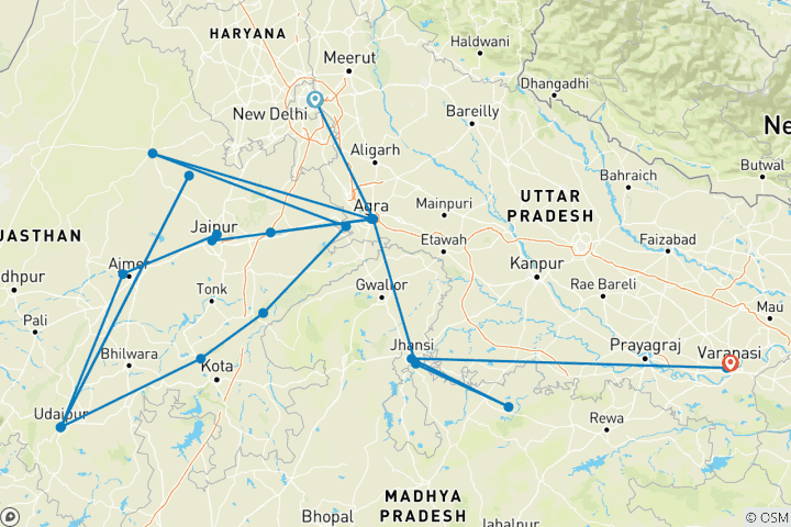 Mapa de Norte de la India épico Delhi a Varanasi (3 estrellas) - 16 días