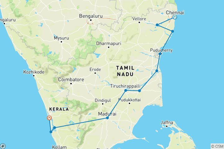 Mapa de Lo mejor del sur de la India (4 estrellas) - 12 días