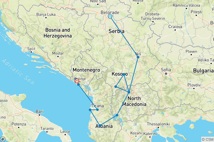 Carte du circuit De Belgrade à Budva (Standard) - 11 jours
