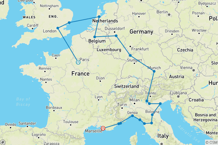 Kaart van 1e rally europa 2026