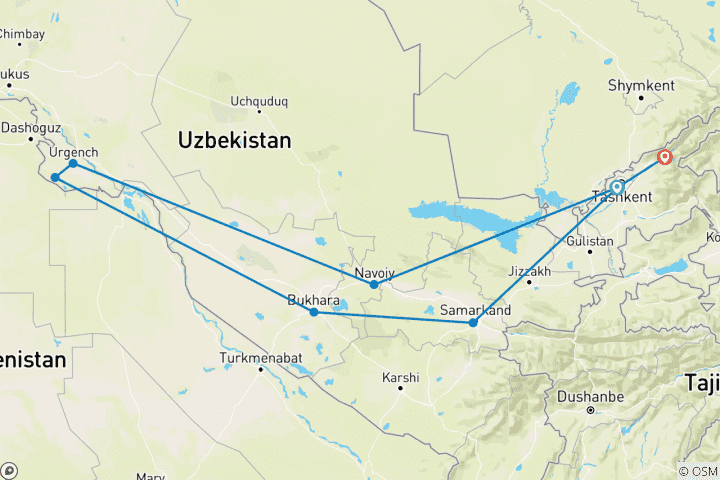 Carte du circuit Les points forts de l'Ouzbékistan - 10 jours