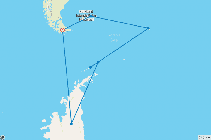 Carte du circuit Les Malouines, la Géorgie du Sud et l'Antarctique : Explorateurs et rois, géré par Quark