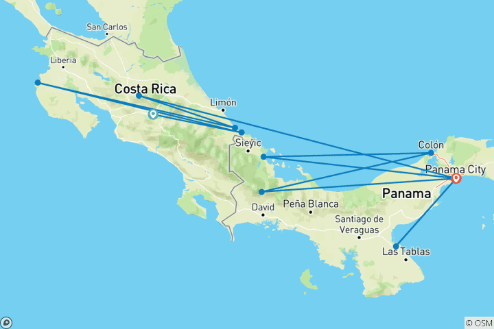 Mapa de Descubrir Costa Rica y Panamá (24 destinations)