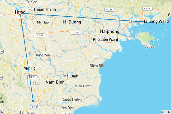 Mapa de Ruta de 5 días por el Norte de Vietnam 2026 - Hanói, Ninh Binh y la Bahía de Ha Long (Grupo reducido)