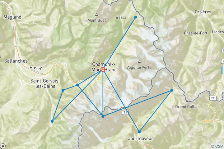 Carte du circuit Aventure de randonnée en famille au Mont Blanc