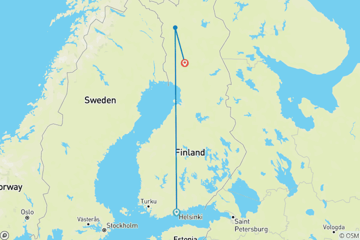 Mapa de Vacaciones en familia en Finlandia (3 destinations)