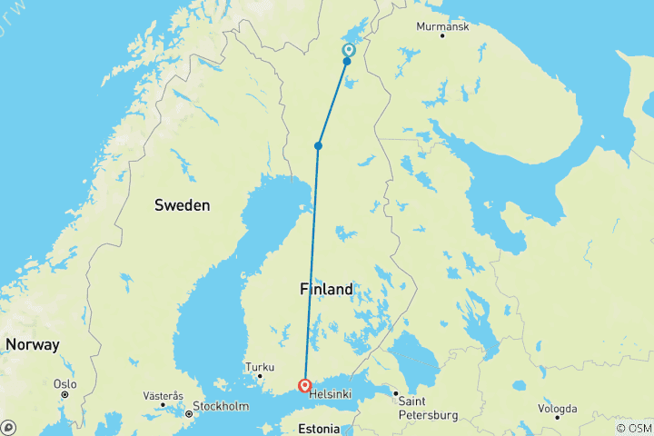 Mapa de ESCAPADA A LAS LUCES DEL NORTE Aventura en Finlandia y Laponia