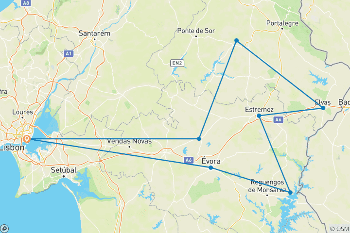 Carte du circuit Portugal - Les villages de l'Alentejo (9 jours)