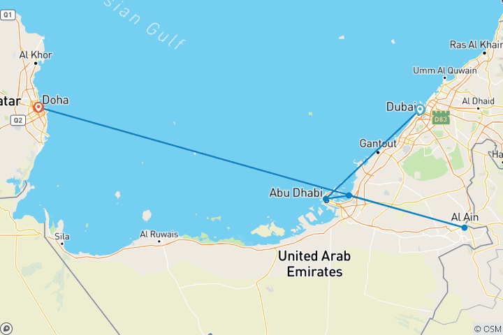Carte du circuit Exploration de Dubaï, Abu Dhabi et Doha - 10 jours