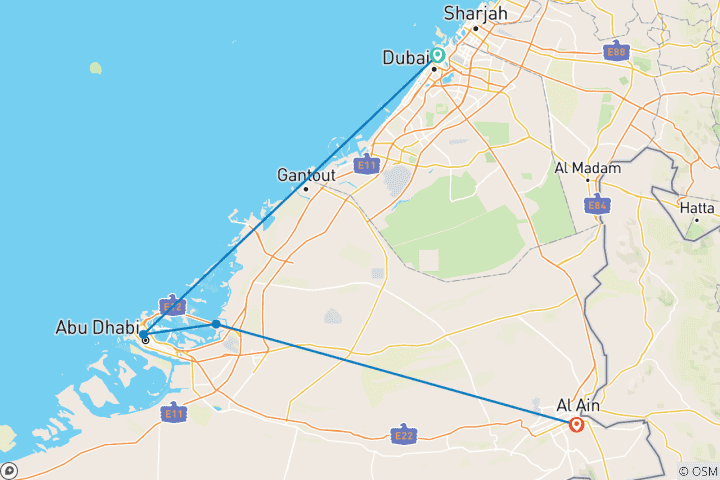 Carte du circuit Exploration de Dubaï et d'Abu Dhabi - 8 jours