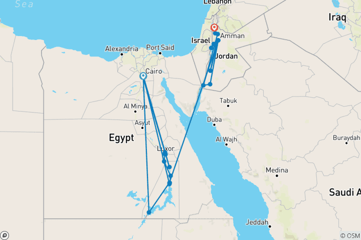 Map of Ancient Egypt, Nile Cruise & Jordan - 12 days