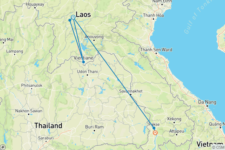 Mapa de Descubrimiento de Laos de Norte a Sur - 9 días