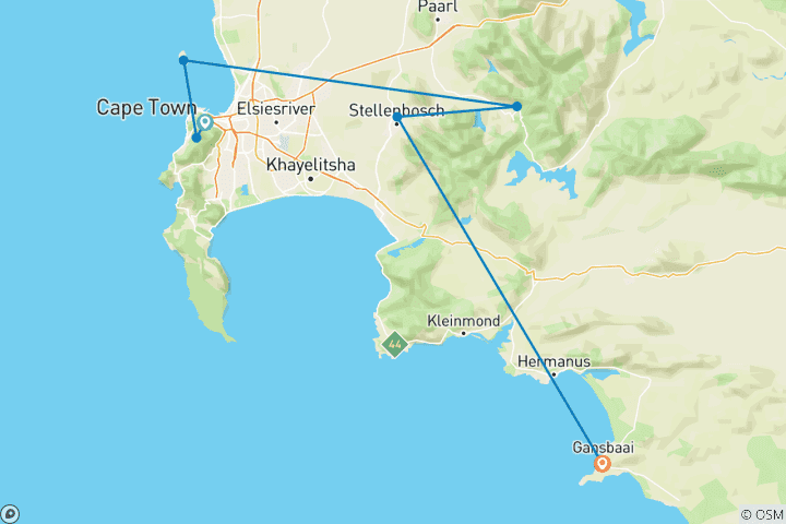 Carte du circuit Break & Safari au Cap - 8 jours