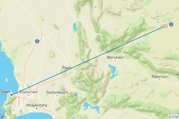 Carte du circuit Safari classique et Le Cap - 7 jours
