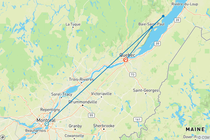 Karte von Charme von Québec Eine Reise durch Montreal, Charlevoix & Quebec City