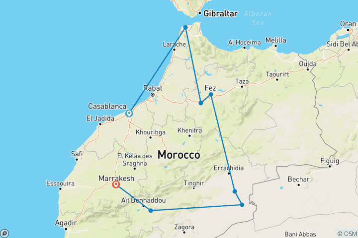Karte von Das magische Marokko und die Sonnenfinsternis 2027