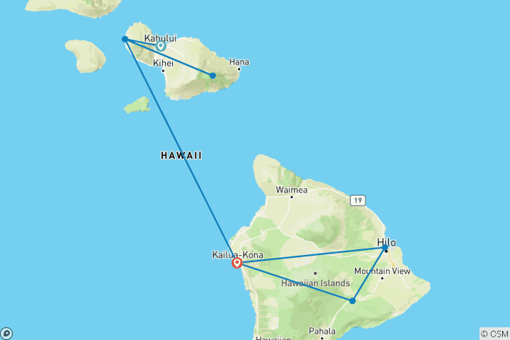 Carte du circuit Maui & Hawaii Island Combo