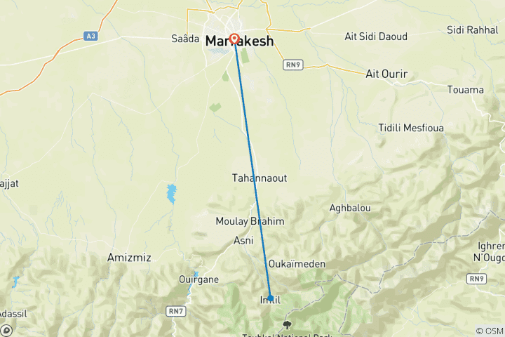 Kaart van Vanuit Marrakech: Dagtocht Imlil & lunch in lokaal familiehuis