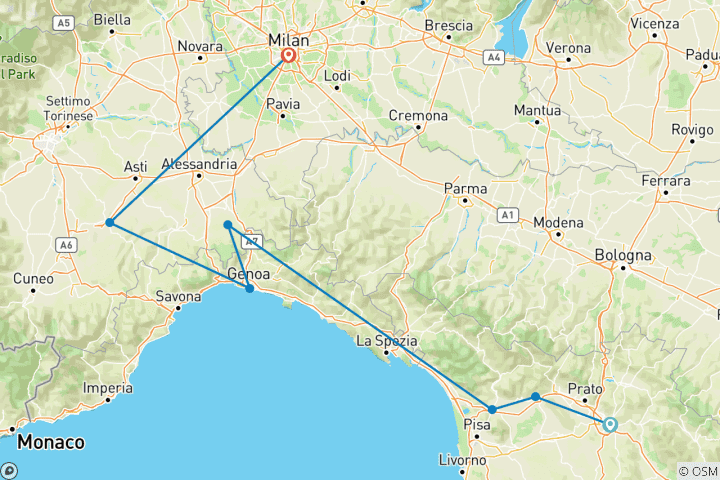 Mapa de La Dolce Vita: Toscana y Piamonte (5 ⭐ Mujeres solas)