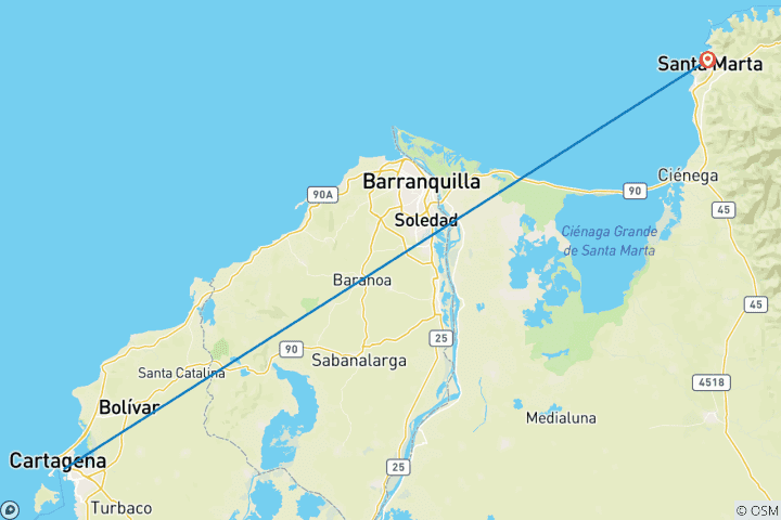 Carte du circuit Rêves caribéens : De la ville fortifiée au paradis de Tayrona